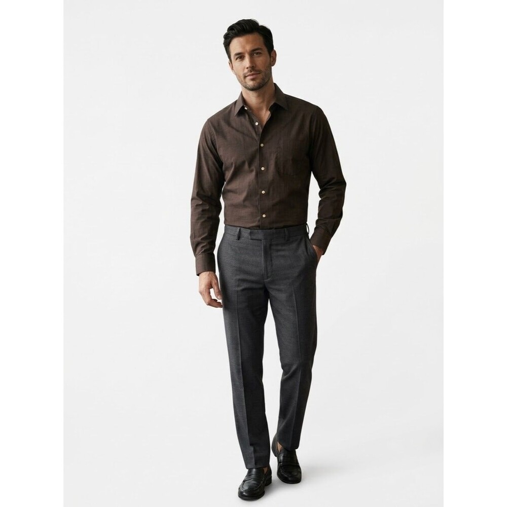 Dockers Men's Long Sleeve Dress Shirt - Dark Brown, Size M (15-15 1/2 32/33) Iro